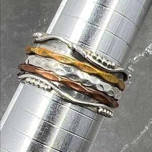 925 Sterling Copper Brass Meditation Spinner Wide Boho Ring